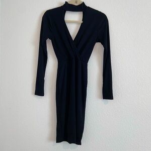 FASHION NOVA Black Long Sleeve Turtleneck Open Chest Dress Size Small